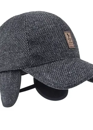 Кепка бейсболка теплая осенне зимняя с ушками регулируемый размер