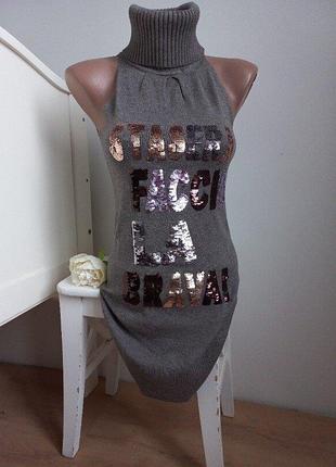 Tiramisu платье гольф пайетки шерсть-кашемир-модал-вискоза s-m-размер италия