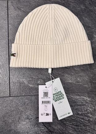 Шапка lacoste вовняна , оригінал. молочна і коричнева