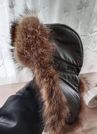 Шапка чоловіча тепла натуральна шкіра і хутро