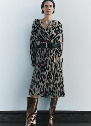 Открытое пальто женское лео принт трикотажное zara new