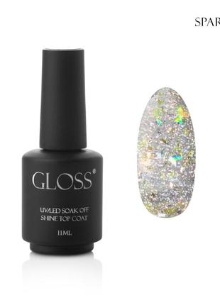 Топ для гель-лаку gloss shine top coat sparkle, 11 мл