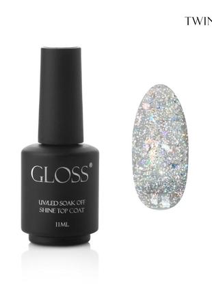 Топ для гель-лаку gloss shine top coat twinkle, 11 мл