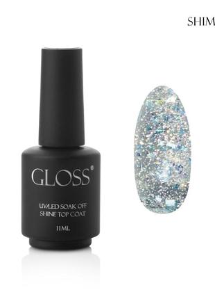 Топ для гель-лака gloss shine top coat shimmer, 11 мл