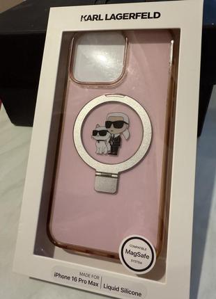 Оригинальный розовый в мелких блестках чехол для iphone 15 pro max karl lagerfeld