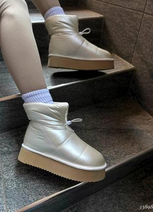 33898⚜️дутинки на высокой платформе в плащёвке утепленные натуральным мехом 26, 5 см