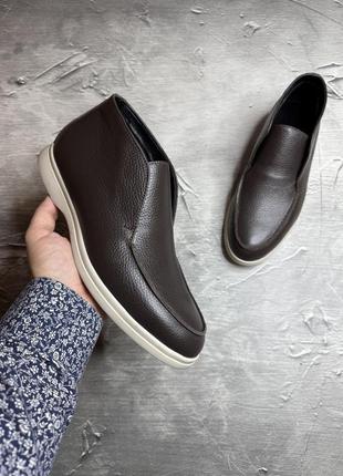 Зимние мужские лофери brown beige (байка) 40-41-42-43-44-45