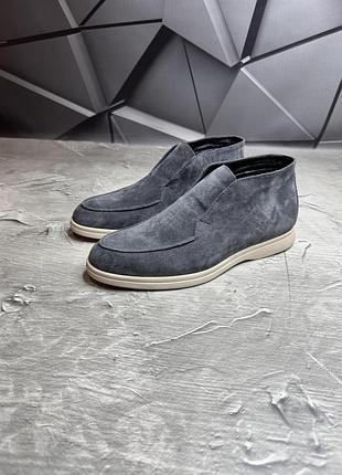 Зимние мужские лофери grey beige (байка) 40-41-42-43-44-45