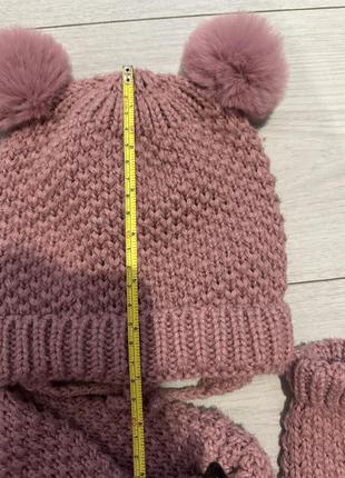 Zara набор шапочка, снуд и перчатки темно розового цвета