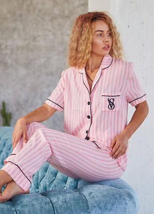 Женская розовая пижама премиум качества, домашняя рубашка и штаны
