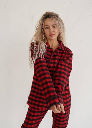 Фланелевая пижама унисекс рубашка и штаны