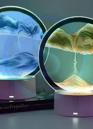 Настольная лампа песочные горы 3d-ночник с usb, rgb и подставкой, подвижные песочные часы