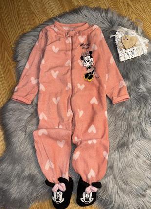 Невероятный теплый флисовый кенгуру слип пижама minnie mouse на девочку 2р primark