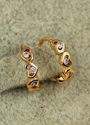 Серьги кольца хuping jewelry сердечки по кругу 1.2 см золотистые