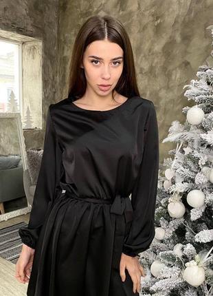 Распродажа 🏷 праздничное платье шелк-миди под пояс с рукавами фонариками