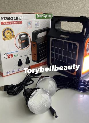Фонарь yobolife lm-3609m 6000 mah с лампочками fm радио и встроенной солнечной панелью