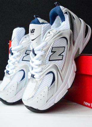Зимние женские кроссовки new balance 530 winter fur white silver blueнтер балланс белого с серебристым и синим цветов мех