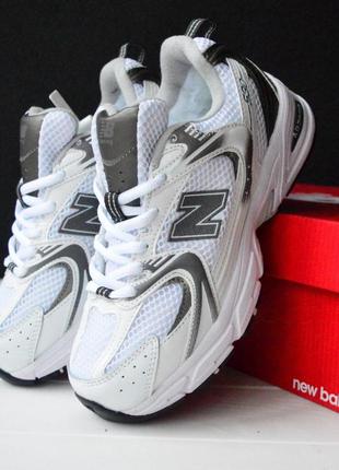 Зимние женские кроссовки new balance 530 winter fur white grey консульт белого беланс белого с серым цветами мех