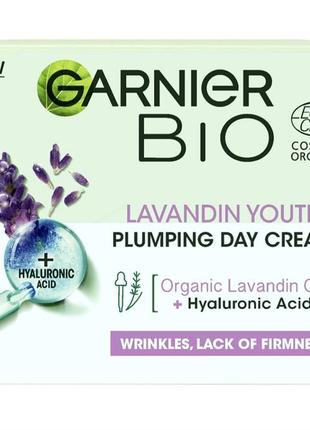 Дневной антивозрастной крем для восстановления упругости кожи лица garnier bio с маслом лавандина и гиалуроновой кислотой 50 мл (3600542264211)