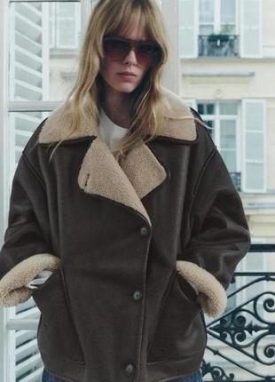 Дублянка коричнева дублянка  дубленка коричнева жіноча zara нова тепла зимова