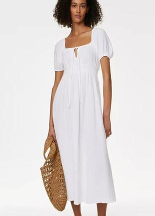 Біле, натуральне плаття міді з мусліну marks&spencer