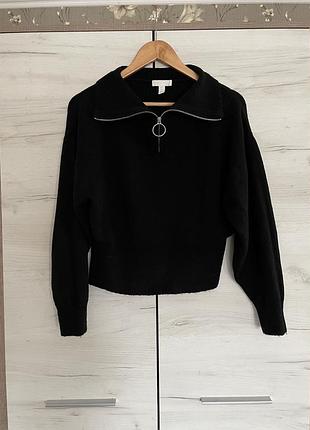 Свитер черный с воротом на замке вязаный кофта свитшот h&amp;m