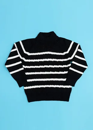 Свитер для девочек 9259-1 черный полоска с горлом