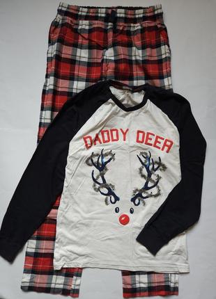 Мужская новогодняя пижамная next, новогодняя рождественская хлопковая пижама, мужская пижама в клетку