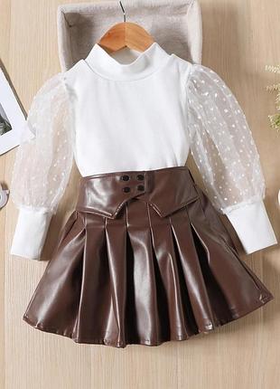 Дитячий костюм кофта спідниця екошкіра