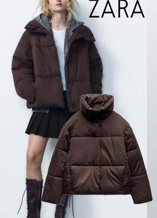 Стеганый анорак zara коричневая куртка xs/xxl