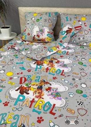 Дитячий комплект постільної білизни «щенячий патруль на сірому» 150x220 бязь