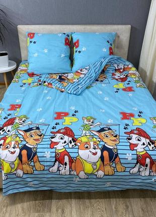 Дитячий комплект постільної білизни «щенячий патруль на блакитному» 150x220 бязь