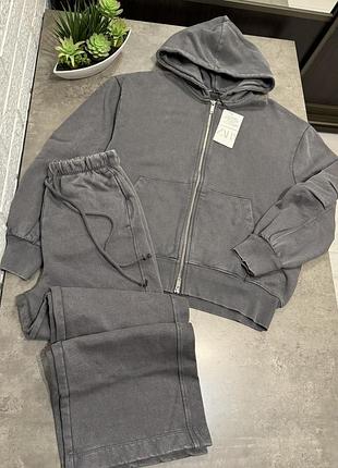 Спортивный костюм zara оверсайз худи брюки с вываренным эффектом