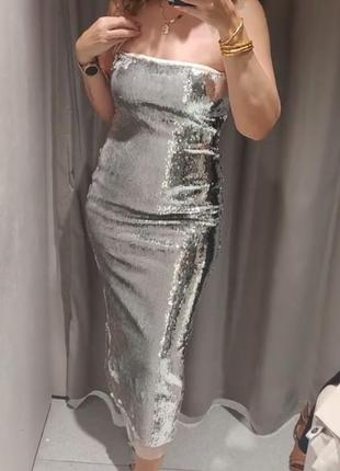 Шикарное платье в пайетки из лимитированной коллекции zara