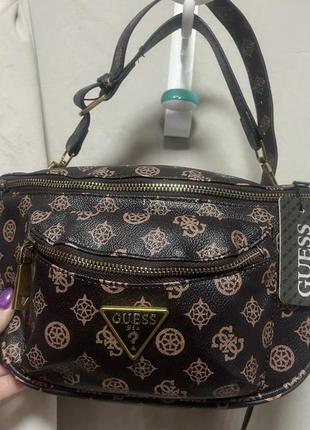 Кожаная сумка кроссбоди, бананка guess!