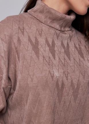 Костюм - двойка женский юбочный, трикотажный, кофта, юбка длинная, в принт ромбы, мокко