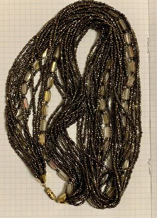 Винтажное пышное длинное бисерное ожерелье из «бензинового» бисера