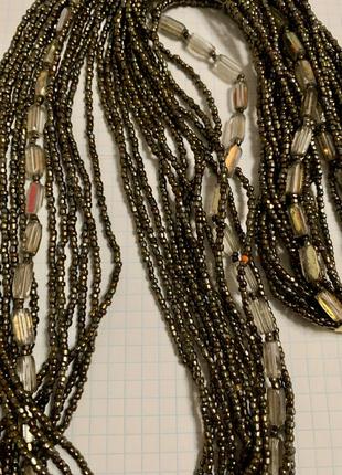 Винтажное пышное длинное бисерное ожерелье из «бензинового» бисера