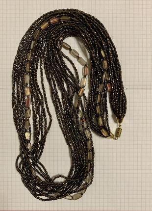 Винтажное пышное длинное бисерное ожерелье из «бензинового» бисера