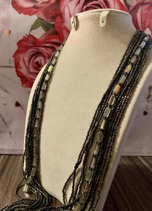 Винтажное пышное длинное бисерное ожерелье из «бензинового» бисера