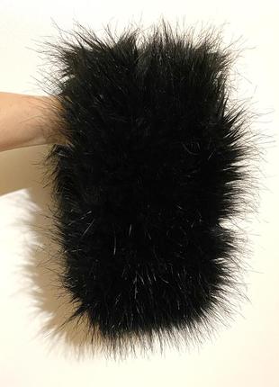 Хомут снуд на шею черное искусственный мех теплый зимний женский шарф