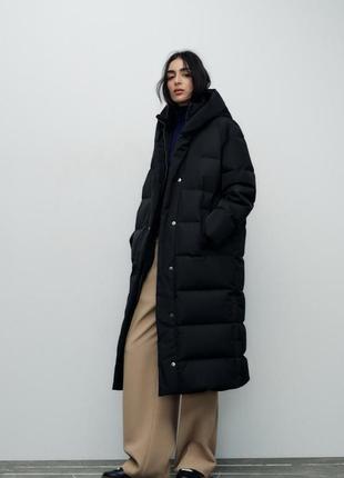 Длинный женский пуховик zara. xs/xxl
