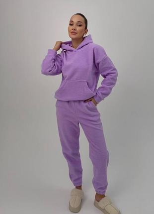 Костюм спортивный плюшевый флис худи с капюшоном с карманом кенгуру и штаны джоггеры6 фото