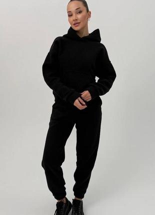 Костюм спортивный плюшевый флис худи с капюшоном с карманом кенгуру и штаны джоггеры10 фото
