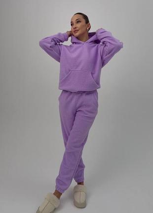 Костюм спортивный плюшевый флис худи с капюшоном с карманом кенгуру и штаны джоггеры8 фото