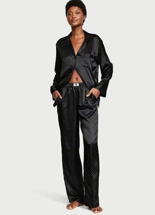 Сатинова піжама вікторія сікрет victoria's secret dew drop satin long pajama set black