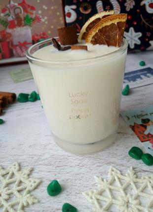 Соєва ароматична свічка з дерев'яним фітілем апельсин + шоколад 50 годин горіння7 фото