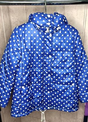 Куртка демісезон на дівчинку 146-152 ріст / синя куртка у горошок / демісезонна куртка осінь-весна