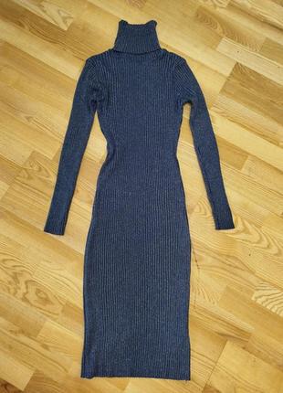 Платье в рубчик вязаное с люрексом