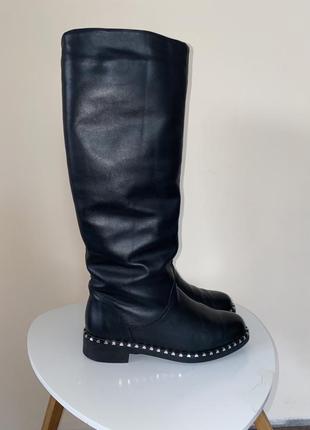 Чоботи труби, чоботи без змійки, чоботи високі, натуральна шкіра